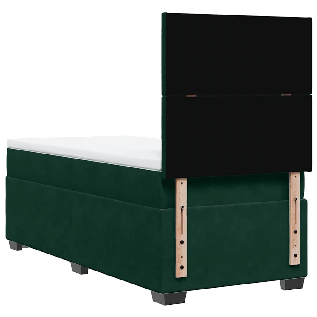 vidaXL Κρεβάτι Boxspring με Στρώμα Σκούρο Πράσινο 90x190 εκ. Βελούδινο