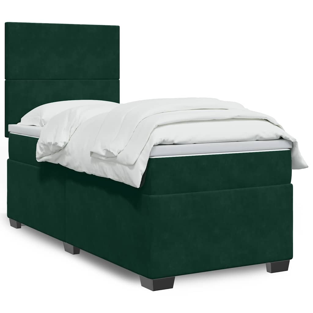 vidaXL Κρεβάτι Boxspring με Στρώμα Σκούρο Πράσινο 90x190 εκ. Βελούδινο