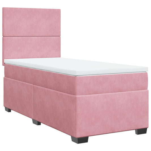 vidaXL Κρεβάτι Boxspring με Στρώμα Ροζ 90x190 εκ. Βελούδινο