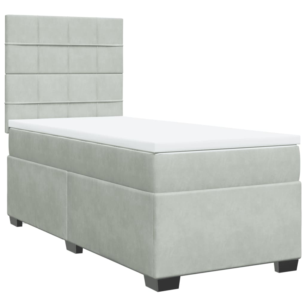 vidaXL Κρεβάτι Boxspring με Στρώμα Ανοιχτό Γκρι 90x190 εκ. Βελούδινο