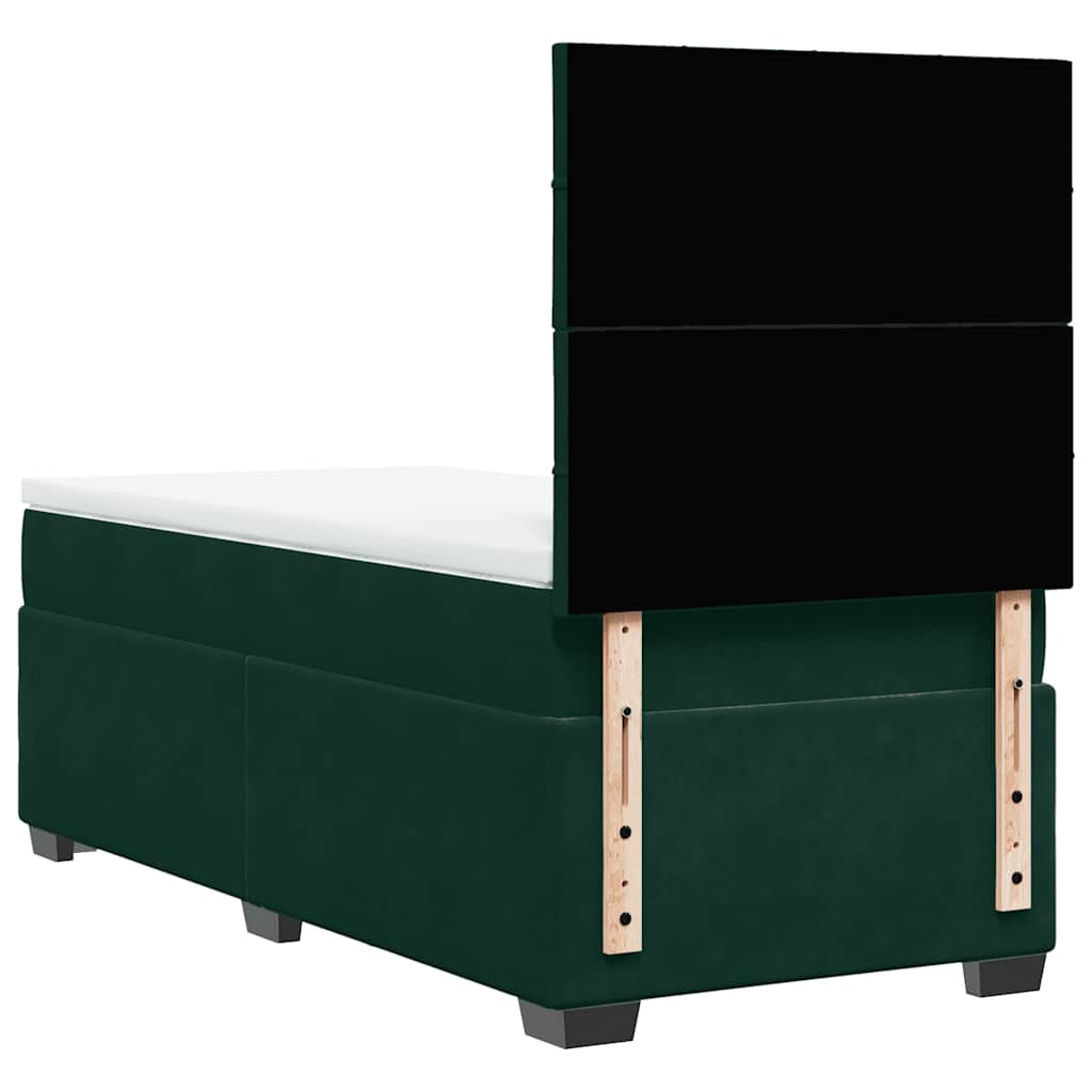vidaXL Κρεβάτι Boxspring με Στρώμα Σκούρο Πράσινο 90x190 εκ. Βελούδινο