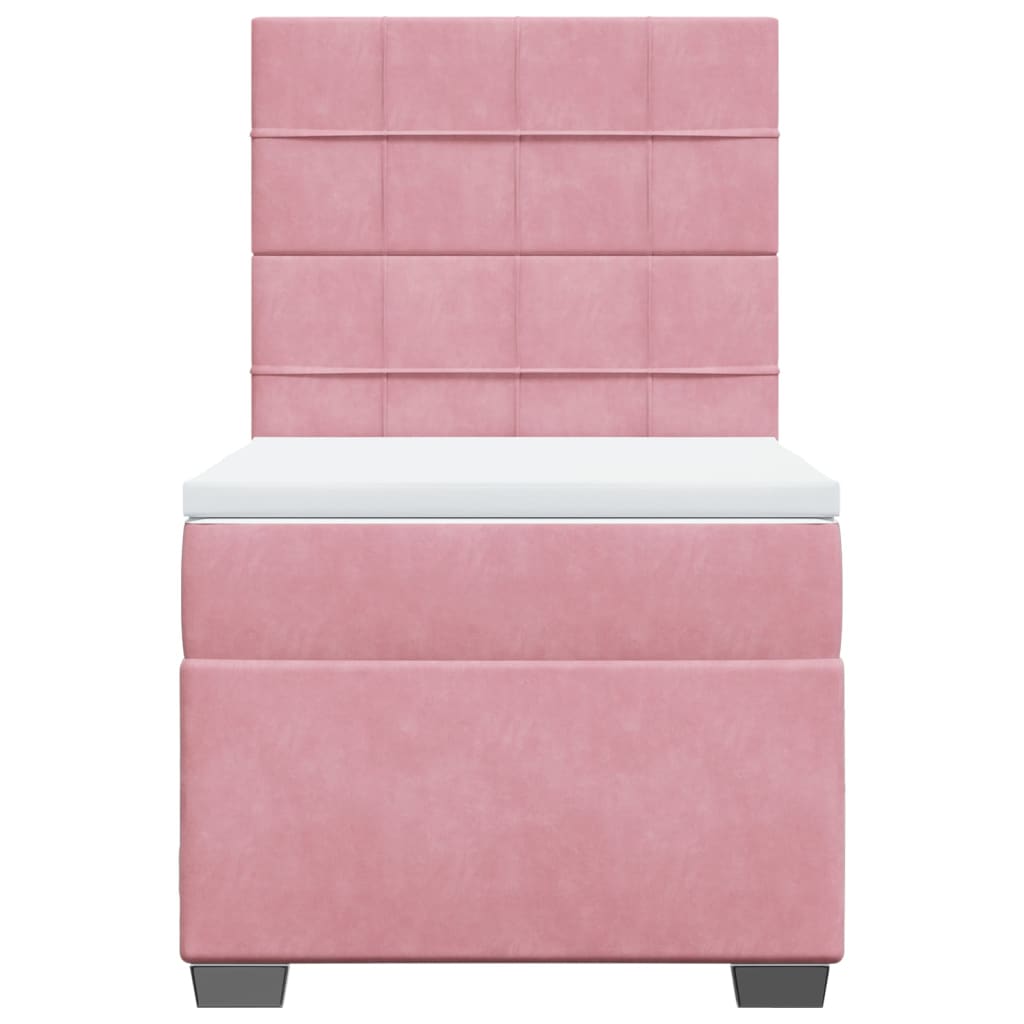 vidaXL Κρεβάτι Boxspring με Στρώμα Ροζ 90x190 εκ. Βελούδινο