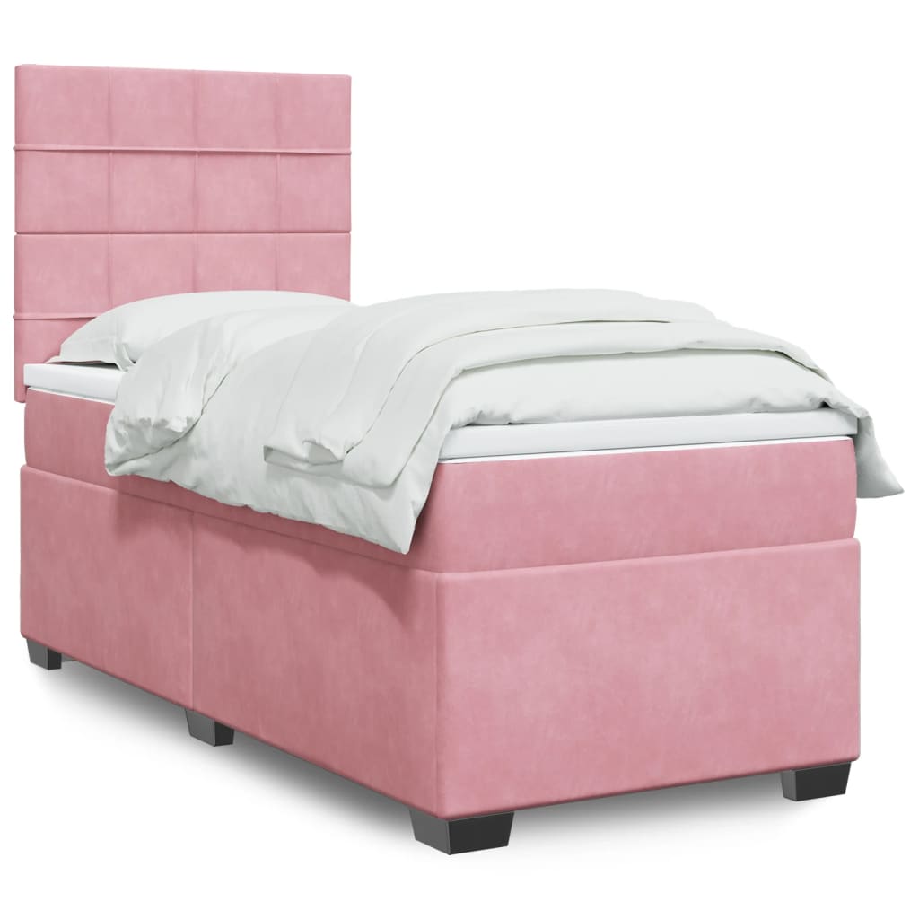 vidaXL Κρεβάτι Boxspring με Στρώμα Ροζ 90x190 εκ. Βελούδινο