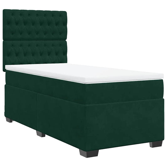 vidaXL Κρεβάτι Boxspring με Στρώμα Σκούρο Πράσινο 90x190 εκ. Βελούδινο