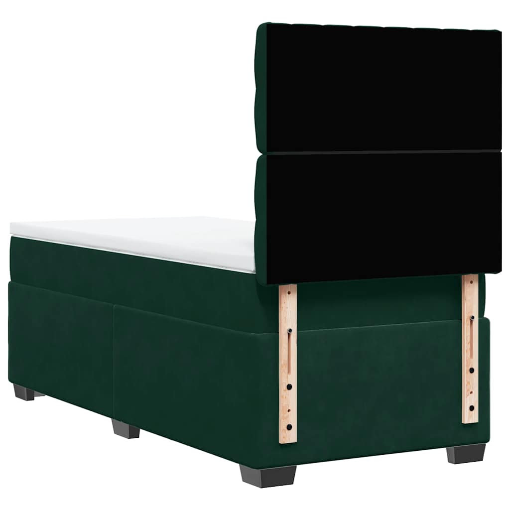 vidaXL Κρεβάτι Boxspring με Στρώμα Σκούρο Πράσινο 90x190 εκ. Βελούδινο