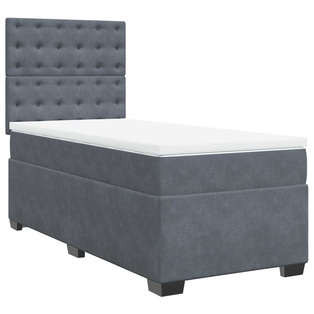 vidaXL Κρεβάτι Boxspring με Στρώμα Σκούρο Γκρι 90x190 εκ. Βελούδινο