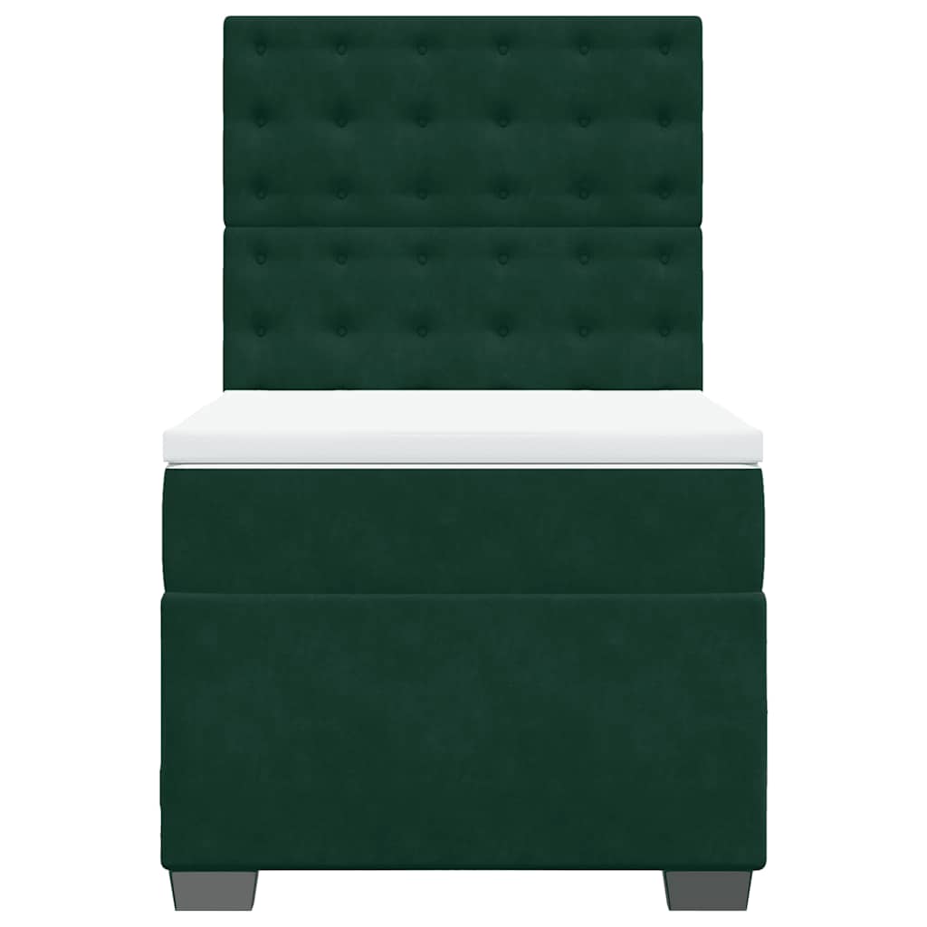 vidaXL Κρεβάτι Boxspring με Στρώμα Σκούρο Πράσινο 90x190 εκ. Βελούδινο