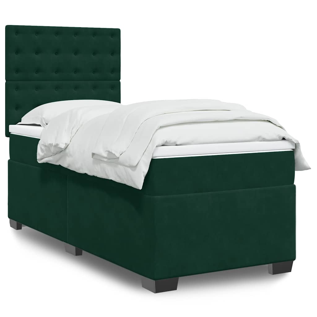 vidaXL Κρεβάτι Boxspring με Στρώμα Σκούρο Πράσινο 90x190 εκ. Βελούδινο