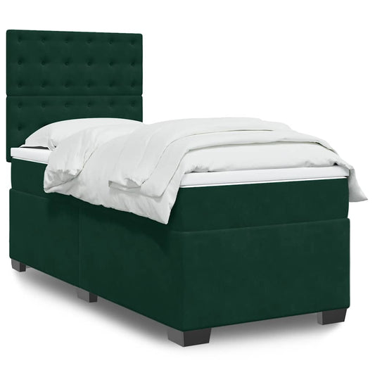 vidaXL Κρεβάτι Boxspring με Στρώμα Σκούρο Πράσινο 90x190 εκ. Βελούδινο
