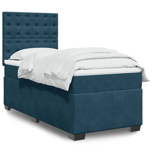 vidaXL Κρεβάτι Boxspring με Στρώμα Μπλε 90x190 εκ. Βελούδινο