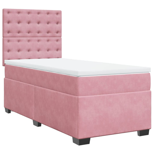 vidaXL Κρεβάτι Boxspring με Στρώμα Ροζ 90x190 εκ. Βελούδινο