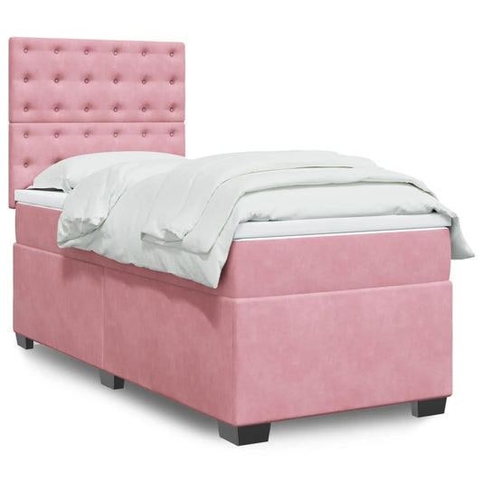 vidaXL Κρεβάτι Boxspring με Στρώμα Ροζ 90x190 εκ. Βελούδινο