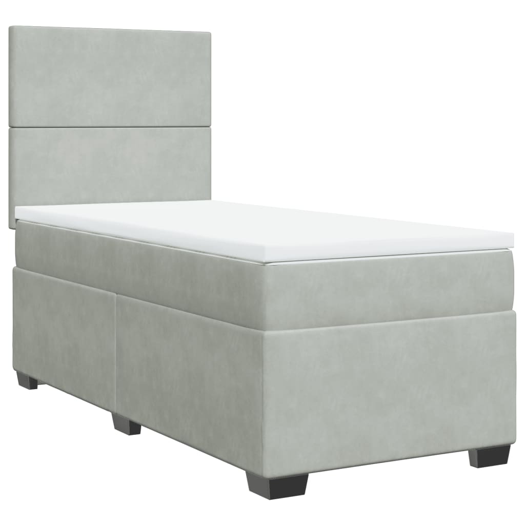 vidaXL Κρεβάτι Boxspring με Στρώμα Ανοιχτό Γκρι 90x200 εκ. Βελούδινο