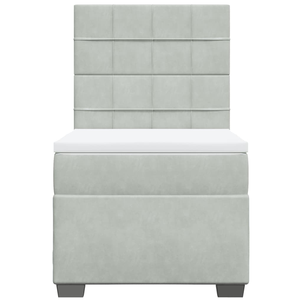 vidaXL Κρεβάτι Boxspring με Στρώμα Ανοιχτό Γκρι 90x200 εκ. Βελούδινο