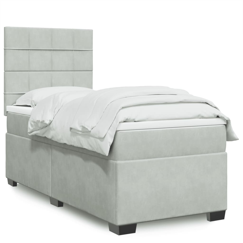 vidaXL Κρεβάτι Boxspring με Στρώμα Ανοιχτό Γκρι 90x200 εκ. Βελούδινο