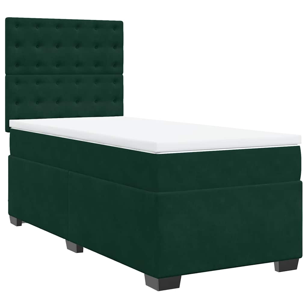 vidaXL Κρεβάτι Boxspring με Στρώμα Σκούρο Πράσινο 90x200 εκ. Βελούδινο