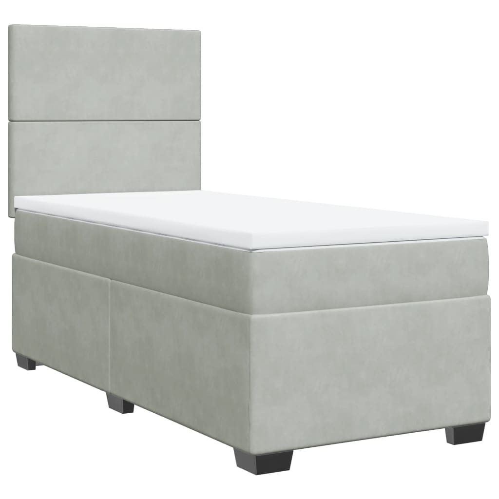 vidaXL Κρεβάτι Boxspring με Στρώμα Ανοιχτό Γκρι 100x200 εκ. Βελούδινο
