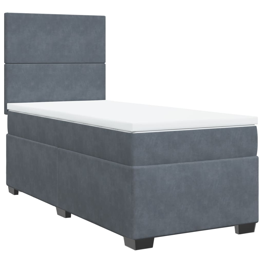 vidaXL Κρεβάτι Boxspring με Στρώμα Σκούρο Γκρι 100x200 εκ. Βελούδινο