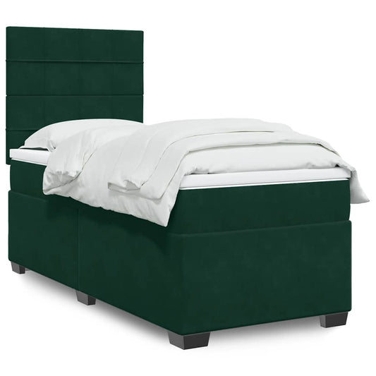 vidaXL Κρεβάτι Boxspring με Στρώμα Σκούρο Πράσινο 100x200εκ. Βελούδινο