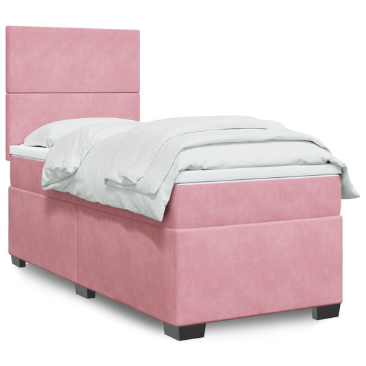vidaXL Κρεβάτι Boxspring με Στρώμα Ροζ 100x200 εκ. Βελούδινο