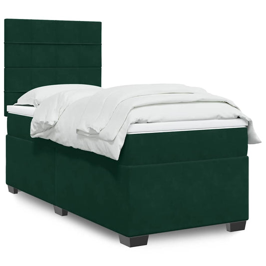 vidaXL Κρεβάτι Boxspring με Στρώμα Σκούρο Πράσινο 100x200εκ. Βελούδινο