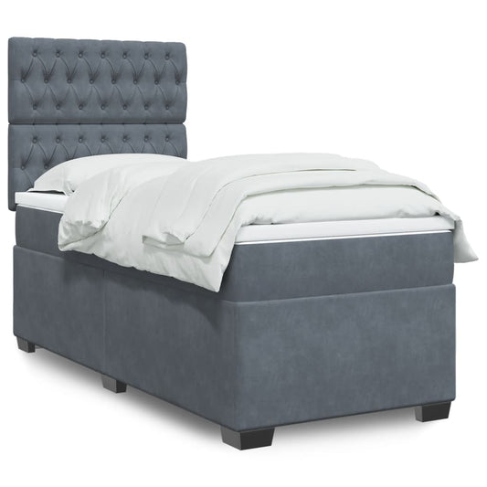 vidaXL Κρεβάτι Boxspring με Στρώμα Σκούρο Γκρι 100x200 εκ. Βελούδινο