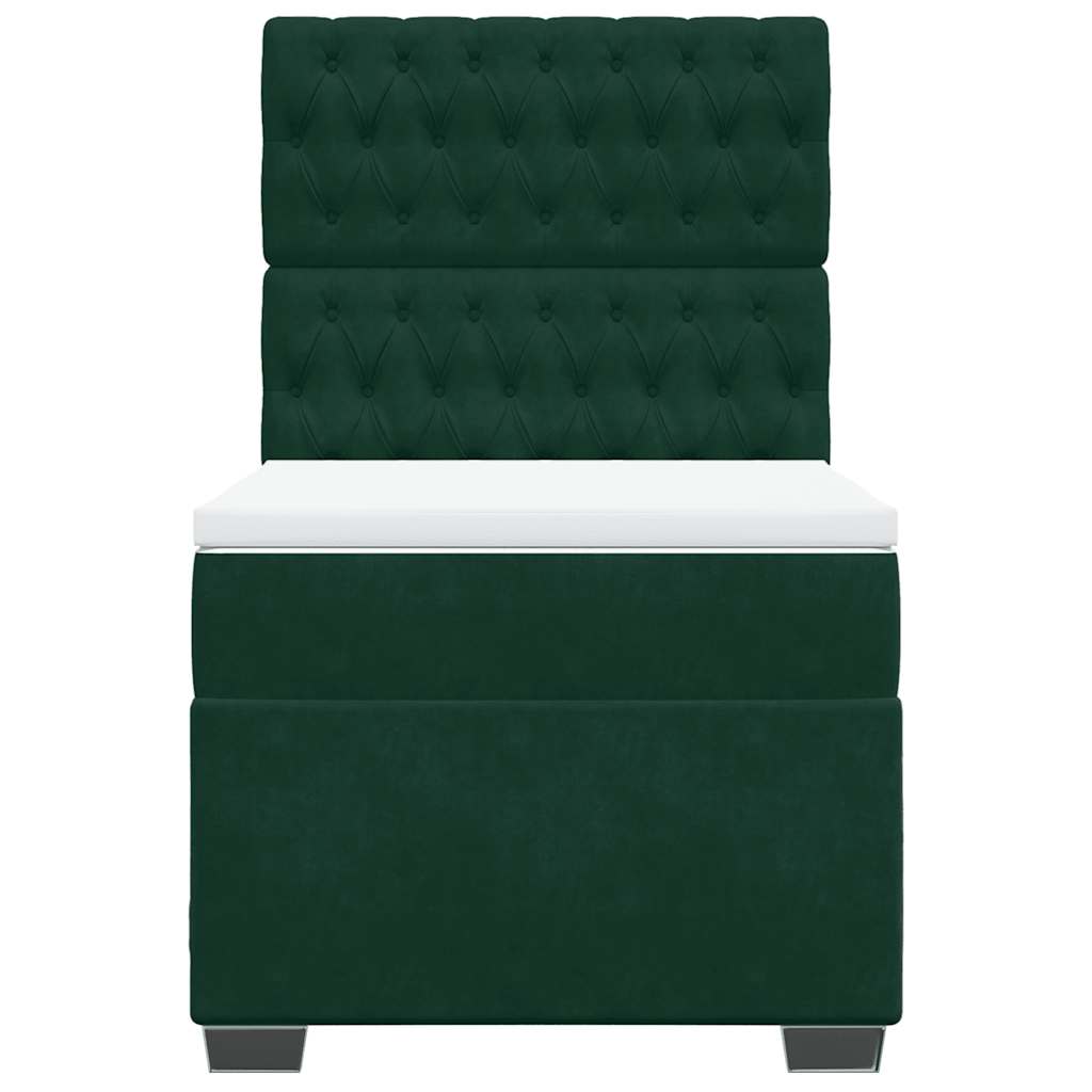 vidaXL Κρεβάτι Boxspring με Στρώμα Σκούρο Πράσινο 100x200εκ. Βελούδινο