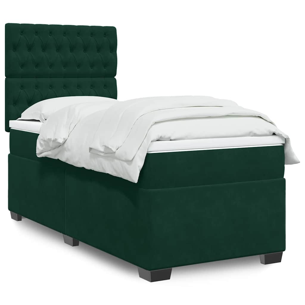 vidaXL Κρεβάτι Boxspring με Στρώμα Σκούρο Πράσινο 100x200εκ. Βελούδινο