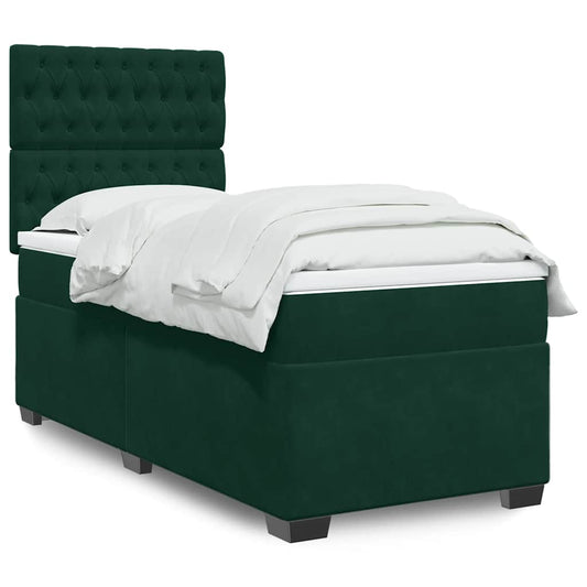 vidaXL Κρεβάτι Boxspring με Στρώμα Σκούρο Πράσινο 100x200εκ. Βελούδινο