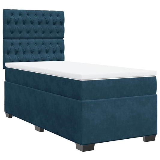 vidaXL Κρεβάτι Boxspring με Στρώμα Μπλε 100x200 εκ. Βελούδινο