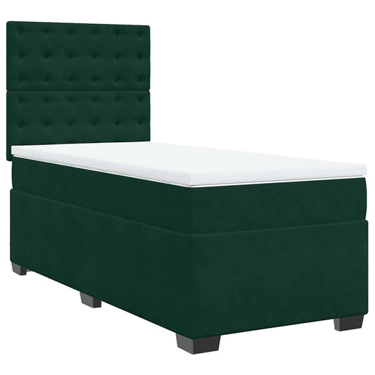vidaXL Κρεβάτι Boxspring με Στρώμα Σκούρο Πράσινο 100x200εκ. Βελούδινο