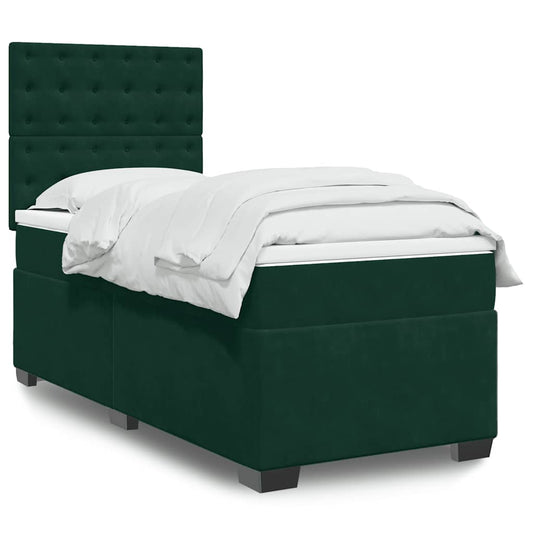 vidaXL Κρεβάτι Boxspring με Στρώμα Σκούρο Πράσινο 100x200εκ. Βελούδινο
