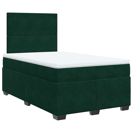 vidaXL Κρεβάτι Boxspring με Στρώμα Σκούρο Πράσινο 120x190εκ. Βελούδινο