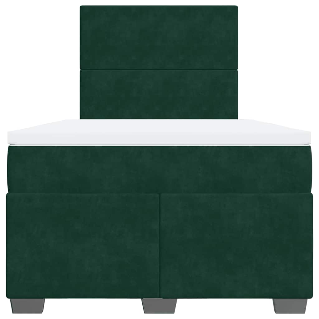 vidaXL Κρεβάτι Boxspring με Στρώμα Σκούρο Πράσινο 120x190εκ. Βελούδινο