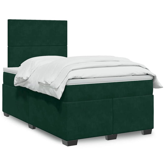 vidaXL Κρεβάτι Boxspring με Στρώμα Σκούρο Πράσινο 120x190εκ. Βελούδινο
