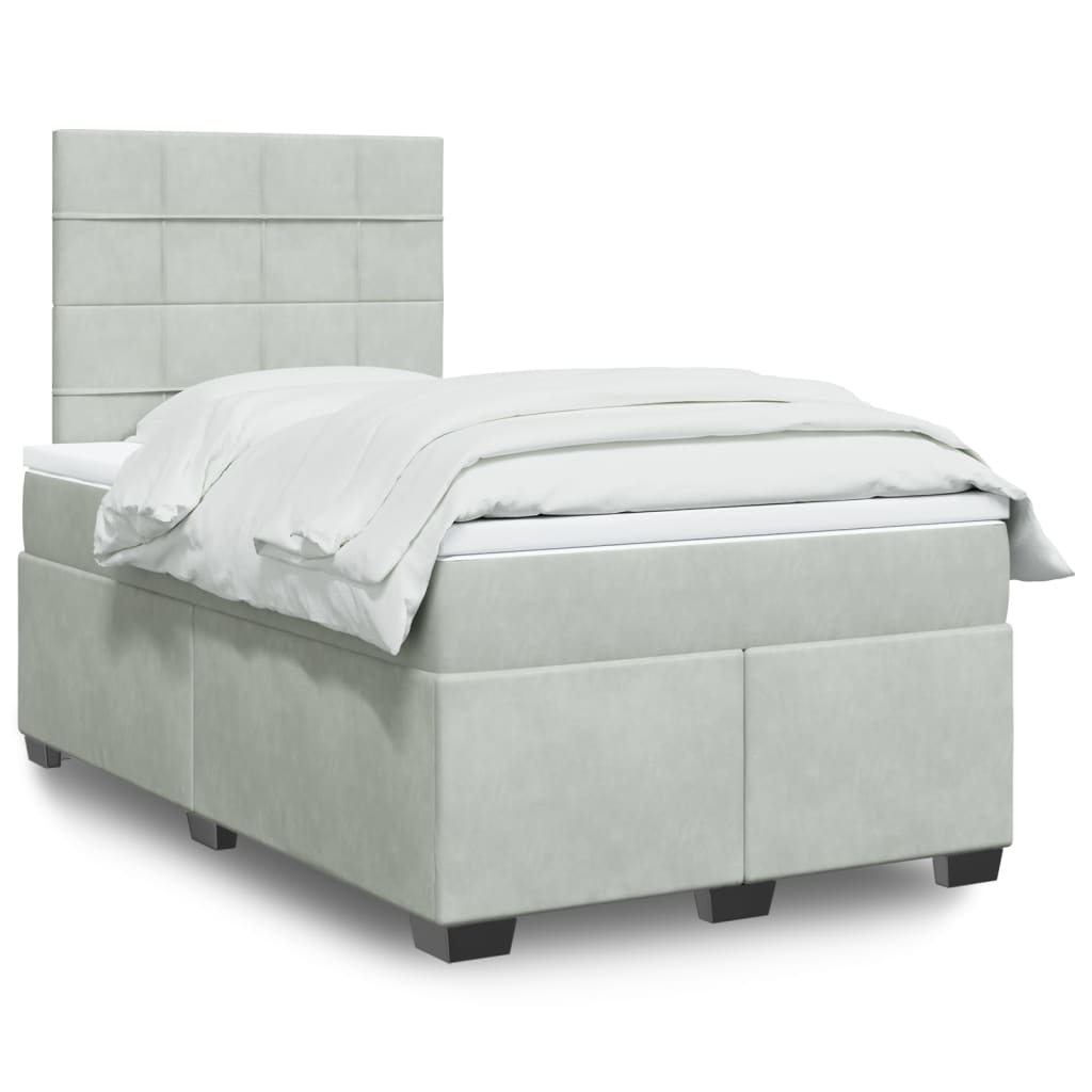 vidaXL Κρεβάτι Boxspring με Στρώμα Ανοιχτό Γκρι 120x190 εκ. Βελούδινο