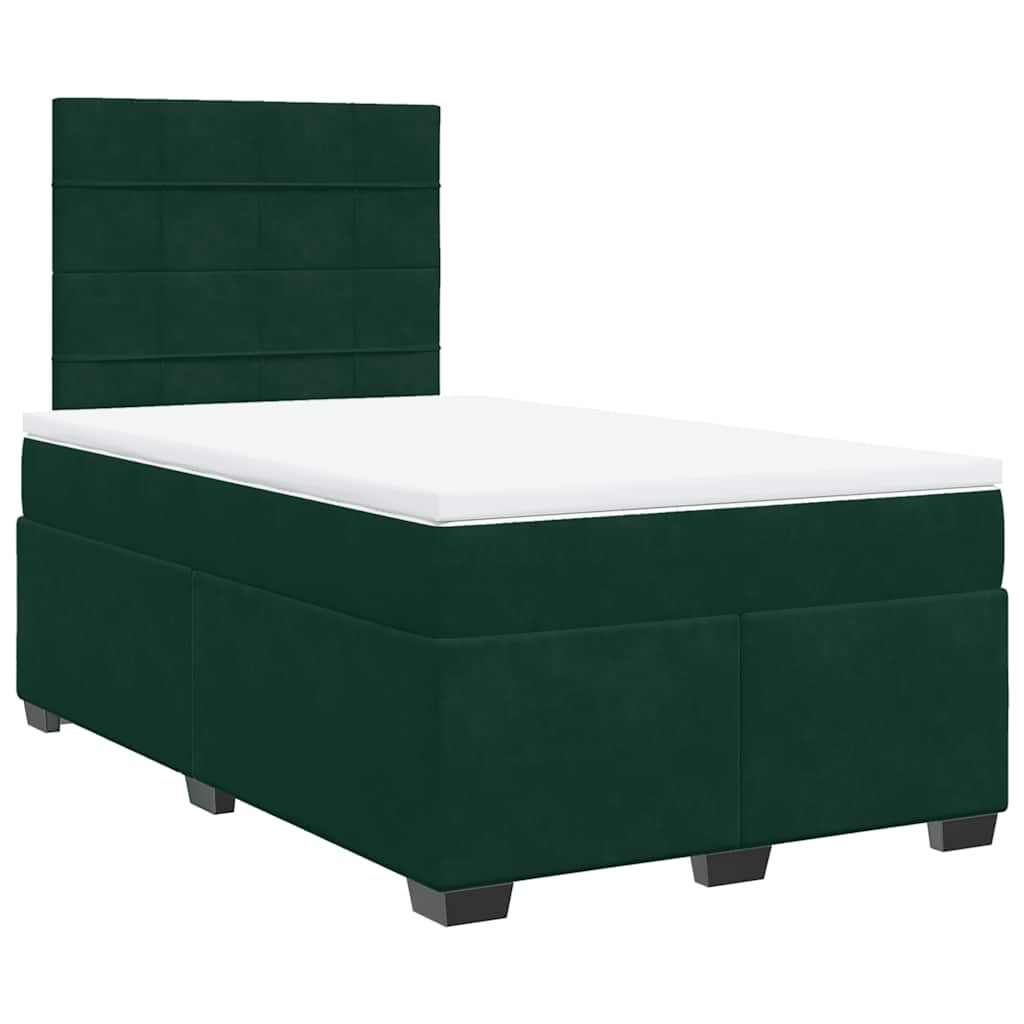 vidaXL Κρεβάτι Boxspring με Στρώμα Σκούρο Πράσινο 120x190εκ. Βελούδινο