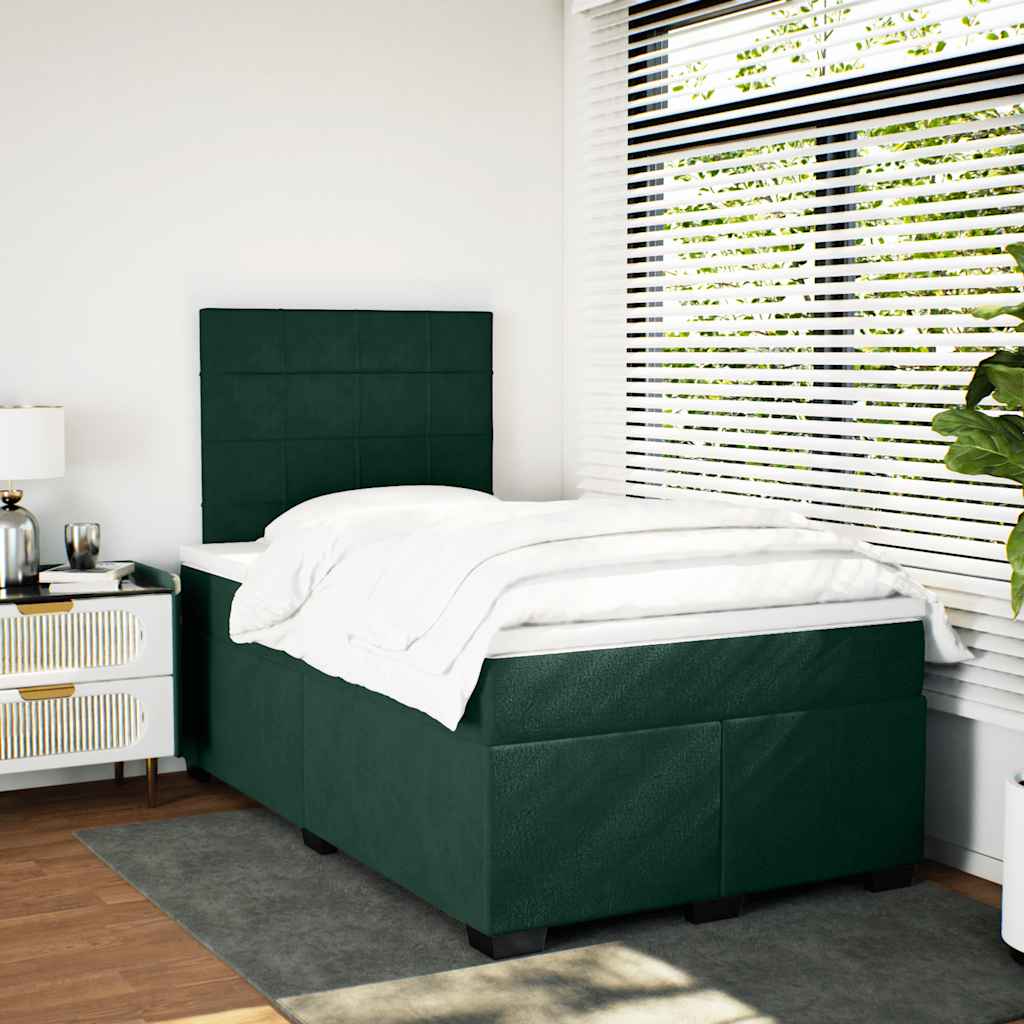 vidaXL Κρεβάτι Boxspring με Στρώμα Σκούρο Πράσινο 120x190εκ. Βελούδινο