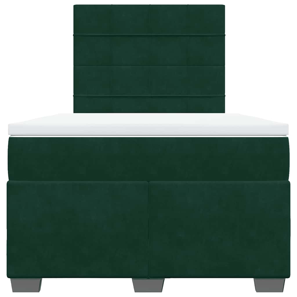 vidaXL Κρεβάτι Boxspring με Στρώμα Σκούρο Πράσινο 120x190εκ. Βελούδινο