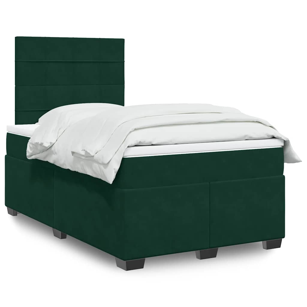vidaXL Κρεβάτι Boxspring με Στρώμα Σκούρο Πράσινο 120x190εκ. Βελούδινο