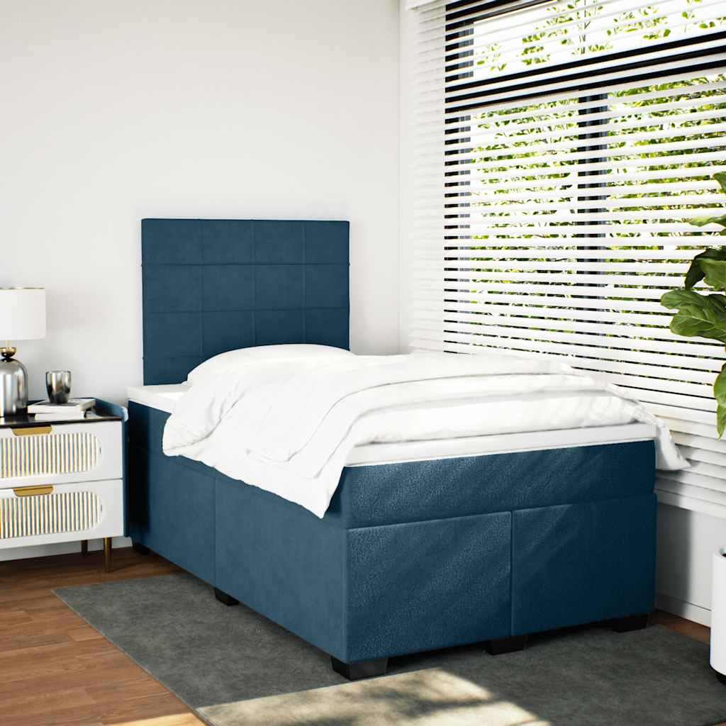 vidaXL Κρεβάτι Boxspring με Στρώμα Μπλε 120x190 εκ. Βελούδινο