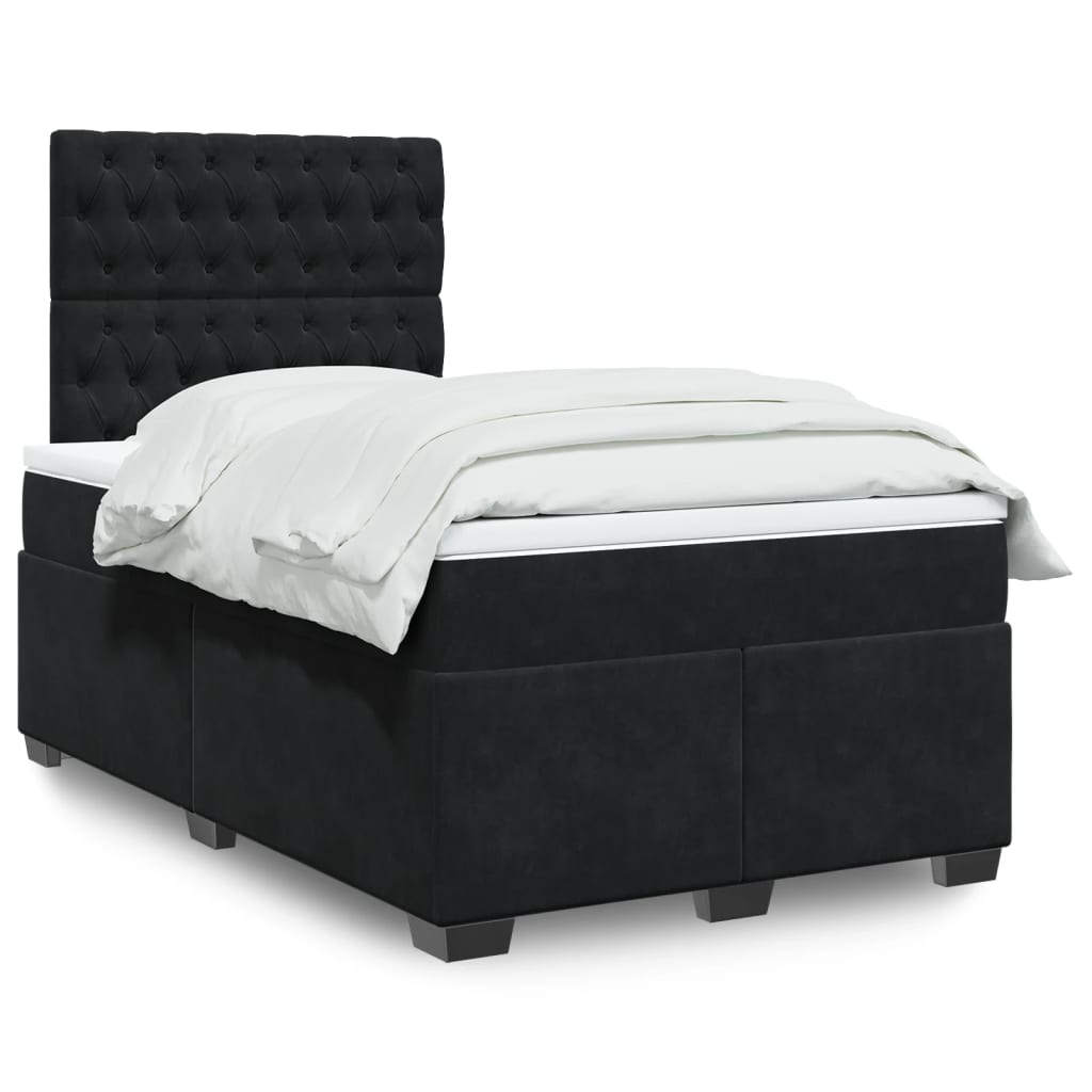 vidaXL Κρεβάτι Boxspring με Στρώμα Μαύρο 120x190 εκ. Βελούδινο