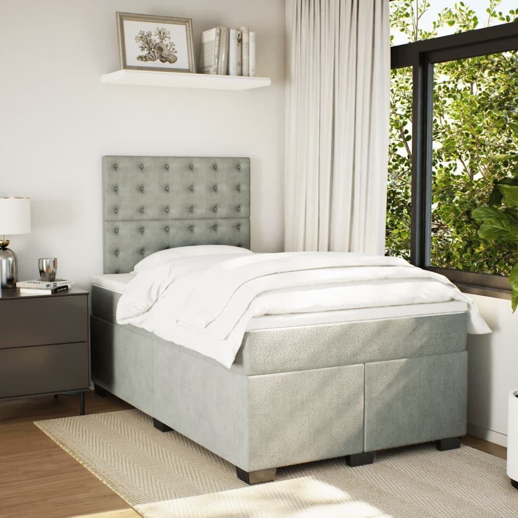 vidaXL Κρεβάτι Boxspring με Στρώμα Ανοιχτό Γκρι 120x190 εκ. Βελούδινο