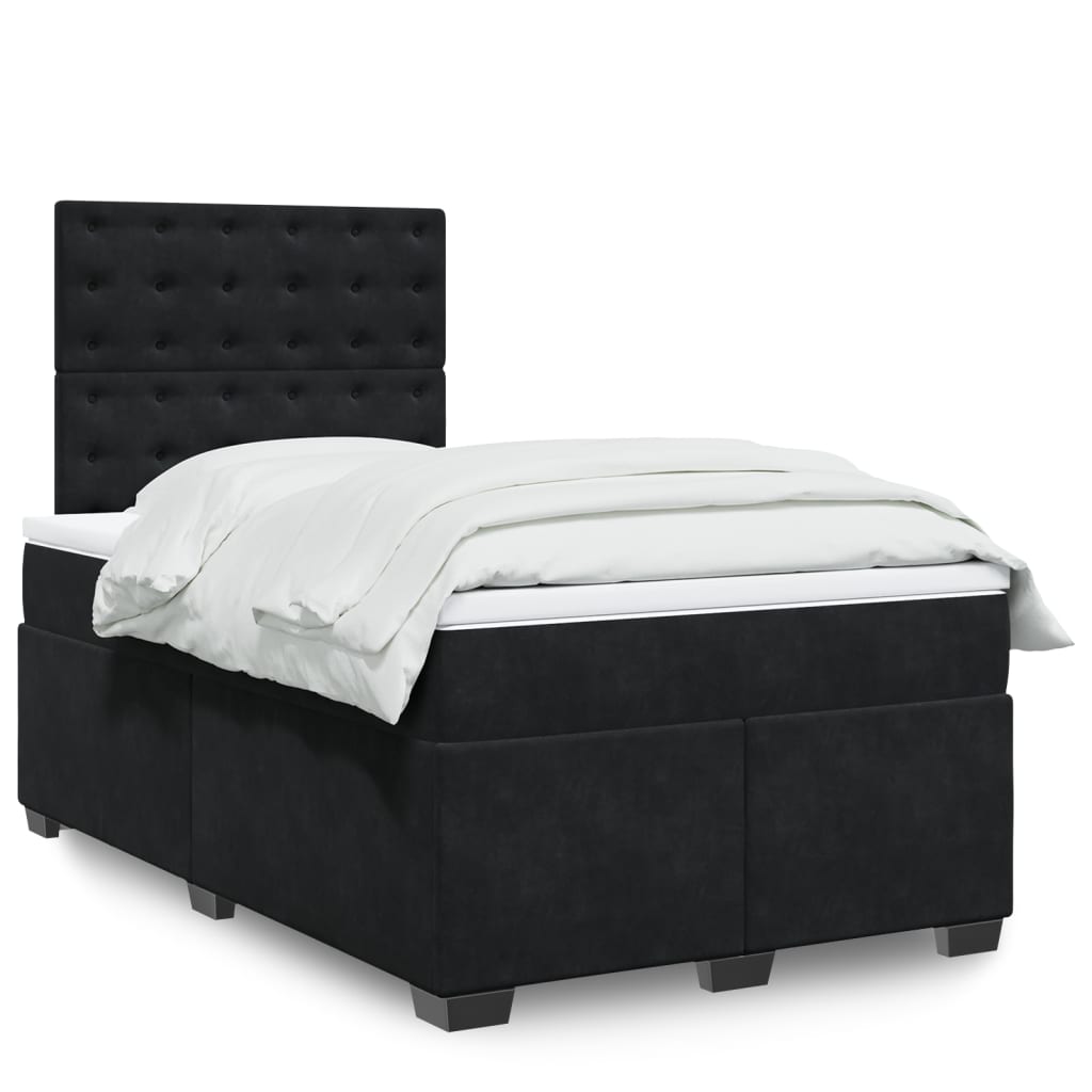 vidaXL Κρεβάτι Boxspring με Στρώμα Μαύρο 120x190 εκ. Βελούδινο