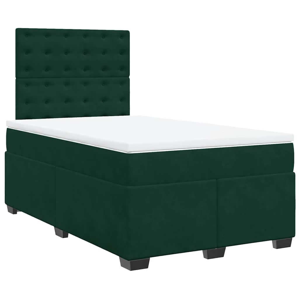 vidaXL Κρεβάτι Boxspring με Στρώμα Σκούρο Πράσινο 120x190εκ. Βελούδινο