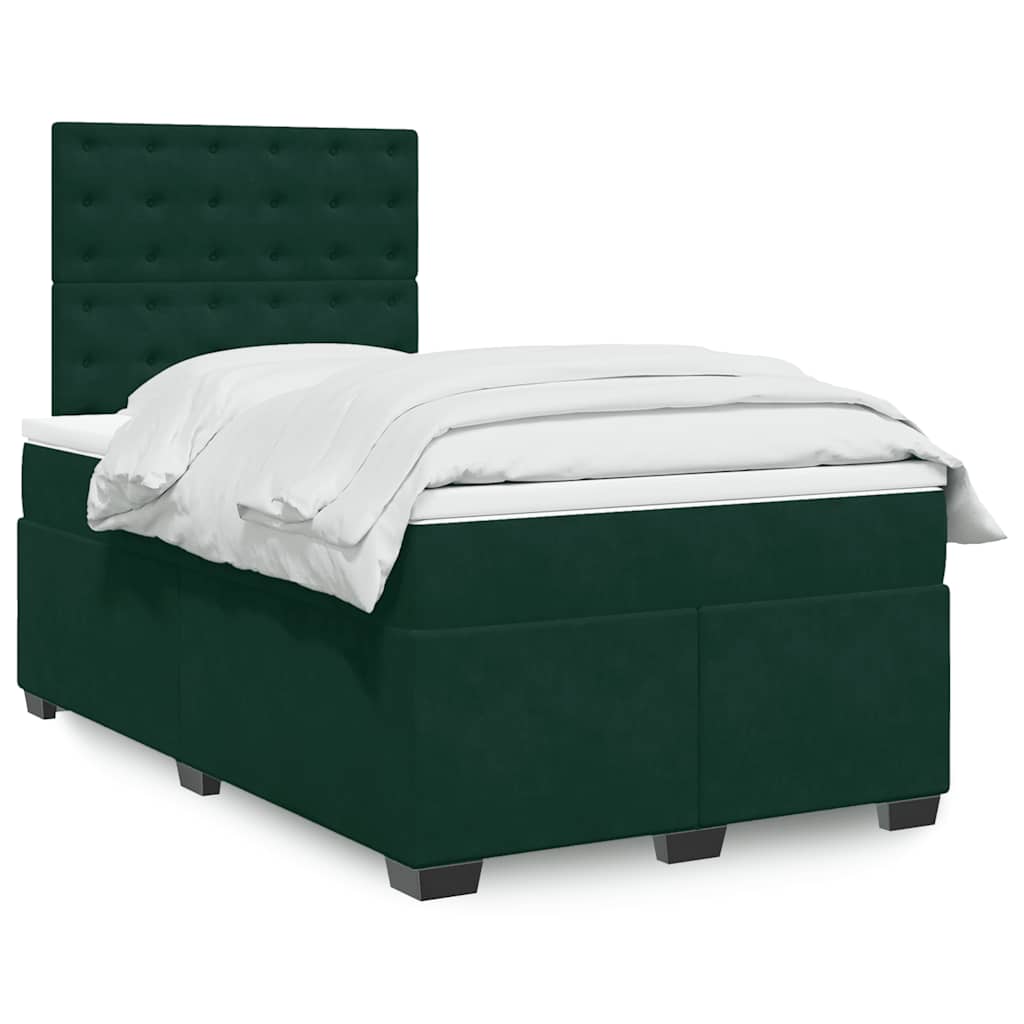 vidaXL Κρεβάτι Boxspring με Στρώμα Σκούρο Πράσινο 120x190εκ. Βελούδινο