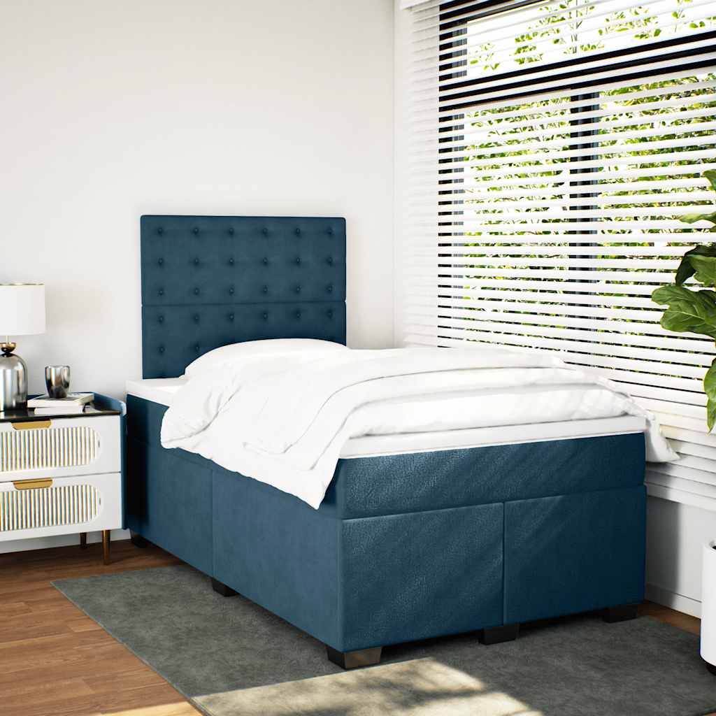 vidaXL Κρεβάτι Boxspring με Στρώμα Μπλε 120x190 εκ. Βελούδινο