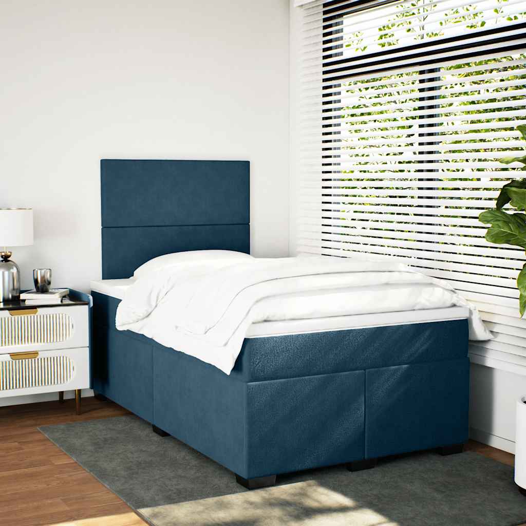 vidaXL Κρεβάτι Boxspring με Στρώμα Μπλε 120x200 εκ. Βελούδινο