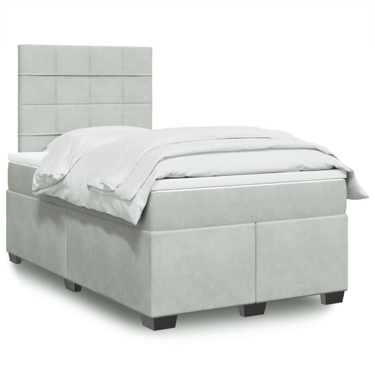vidaXL Κρεβάτι Boxspring με Στρώμα Ανοιχτό Γκρι 120x200 εκ. Βελούδινο