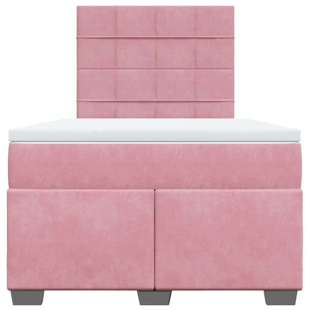 vidaXL Κρεβάτι Boxspring με Στρώμα Ροζ 120x200 εκ. Βελούδινο